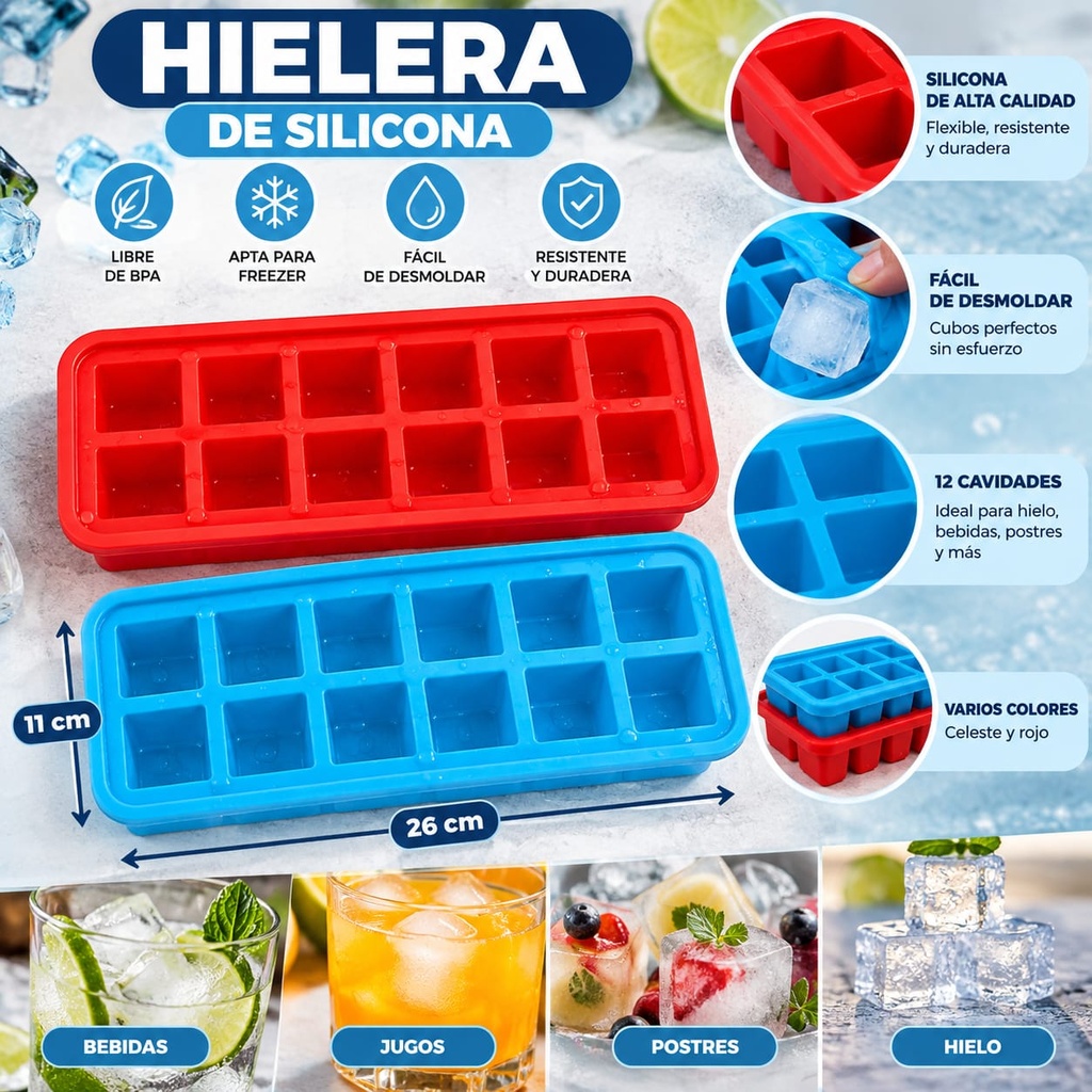 MOLDE DE SILICONA PARA CUBOS DE HIELO 26X11CM KC58064