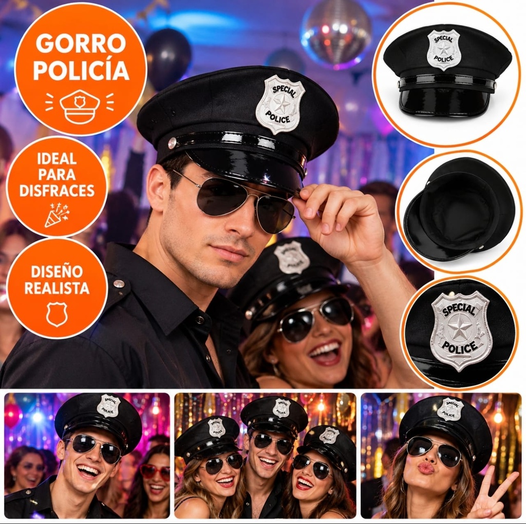 SOMBRERO GORRO POLICIA COTILLON NEGRO 26-1231