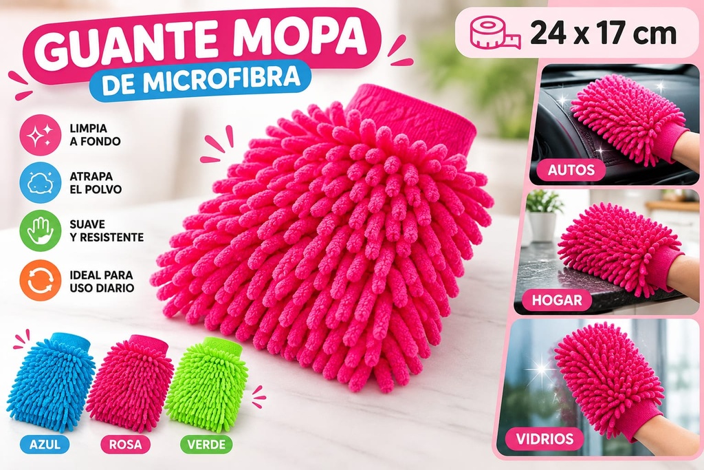 GUANTE DE MIDROFIBRA PARA LIMPIAR COLORES VARIOS HW72684
