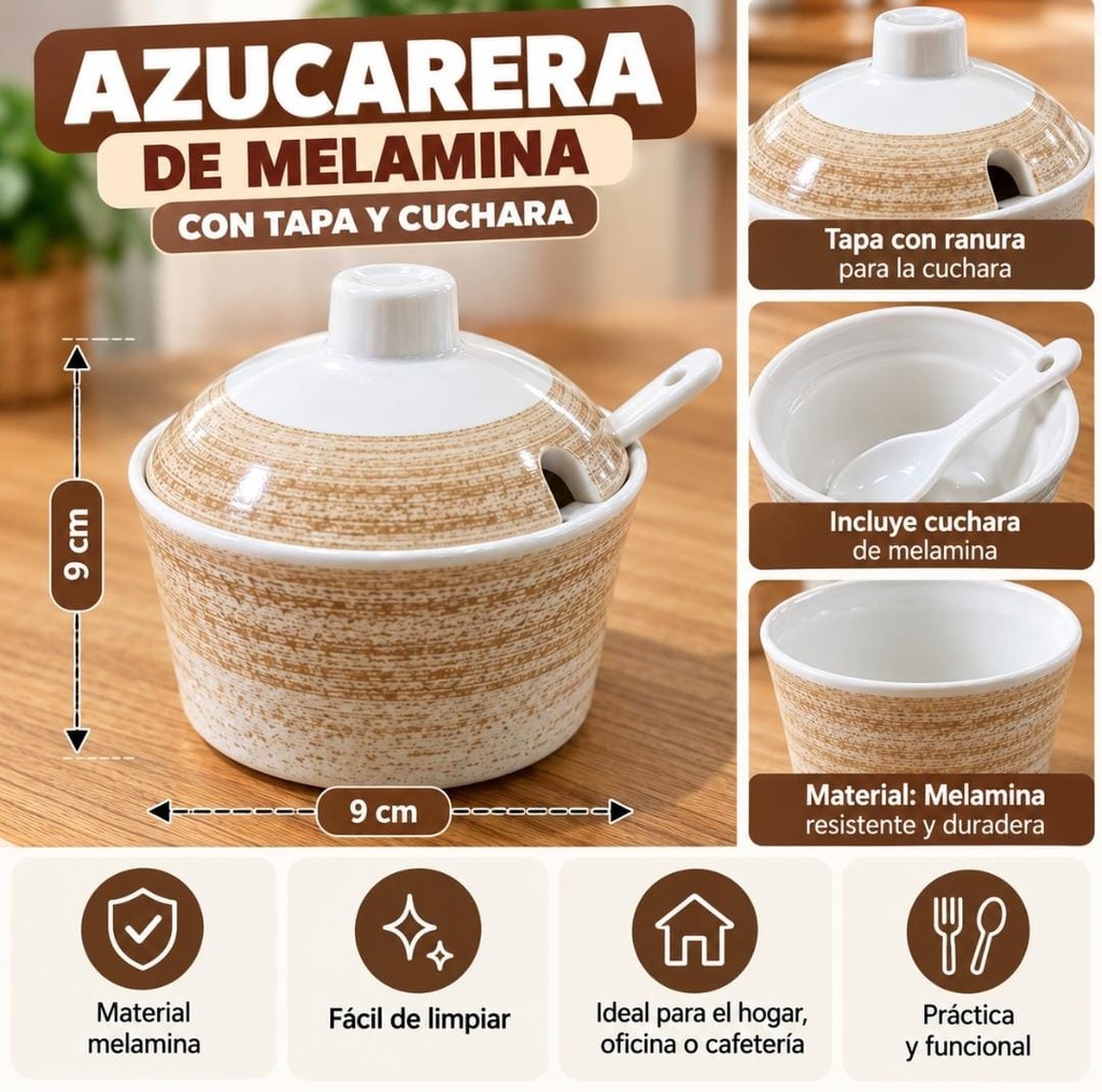 AZUCARERA DE MELAMINA DISEÑO CON CUCHARITA 9CM KC59713