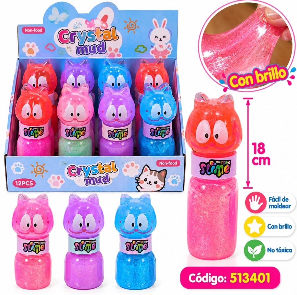 SLIME CON BRILLO GATITO 18 CM 513401