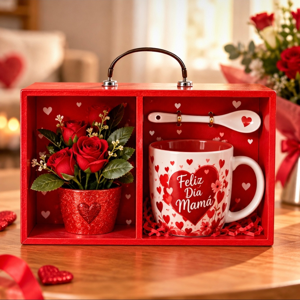 CAJA DE REGALO DIA DE LA MADRE TAZA CON PLANTA 