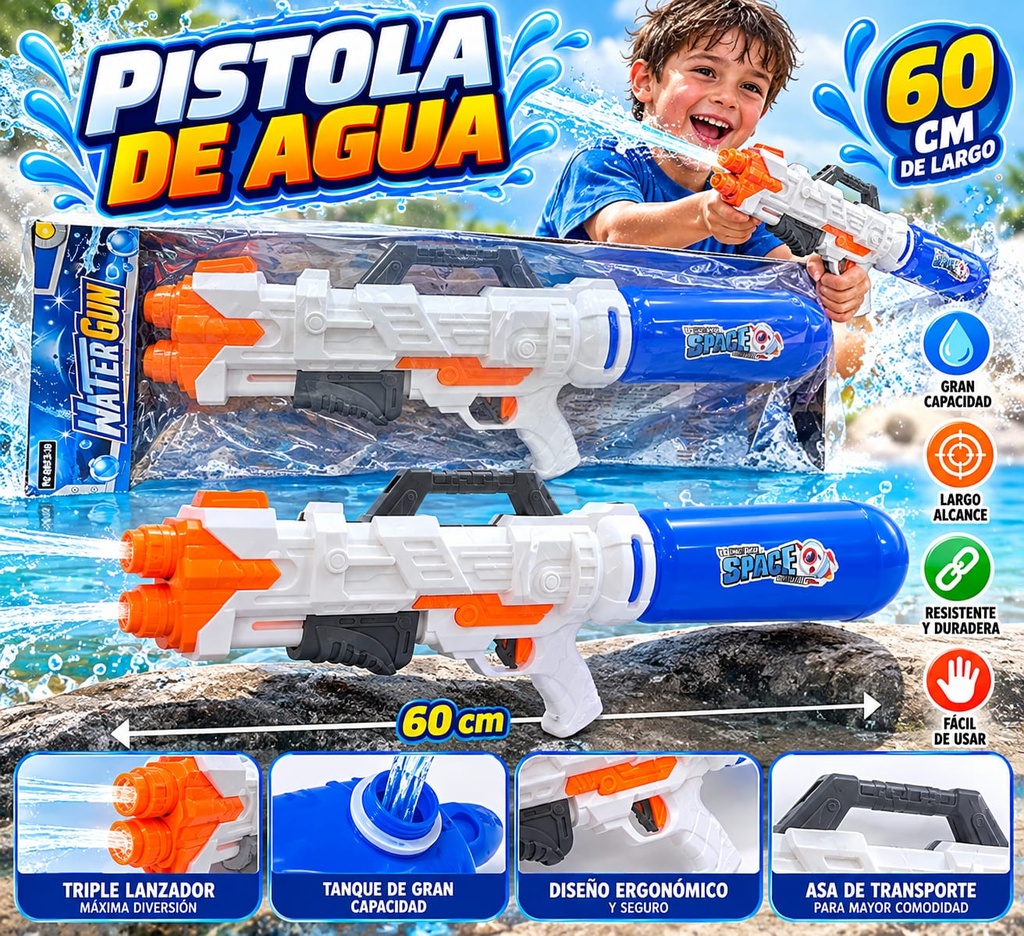 PISTOLA DE AGUA 60CM EN BOLSA PVC WATER GUN