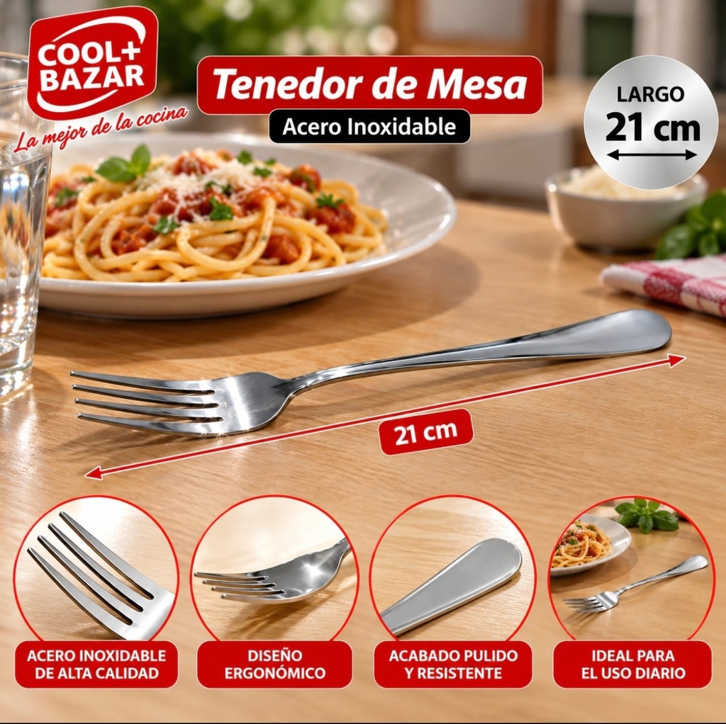 TENEDOR DE ACERO INOXIDABLE 21 CM COLL BAZAR A023
