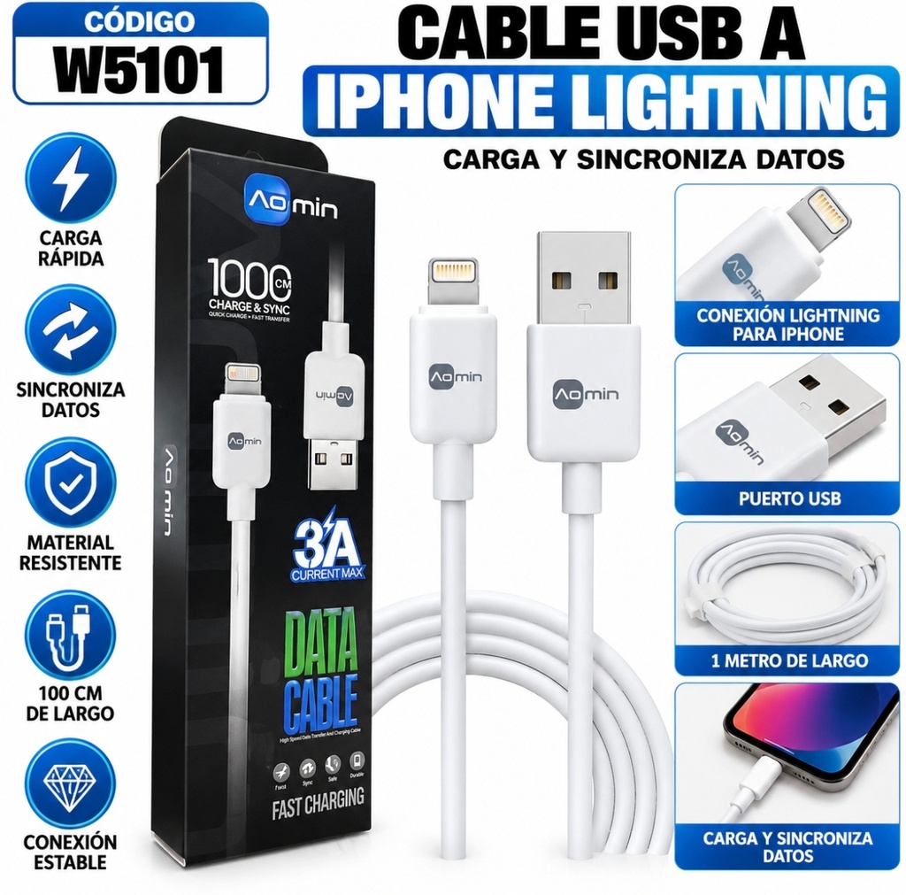 CABLE USB A IPHONE REFORZADA AS2307-2 AOmin W5101