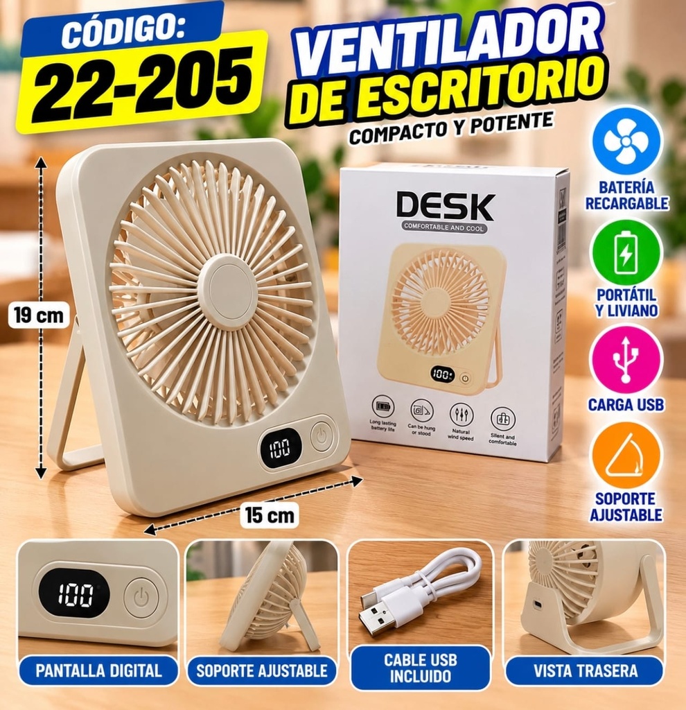 VENTILADOR RECARGABLE DE ESCRITORIO CUADRADO DESK