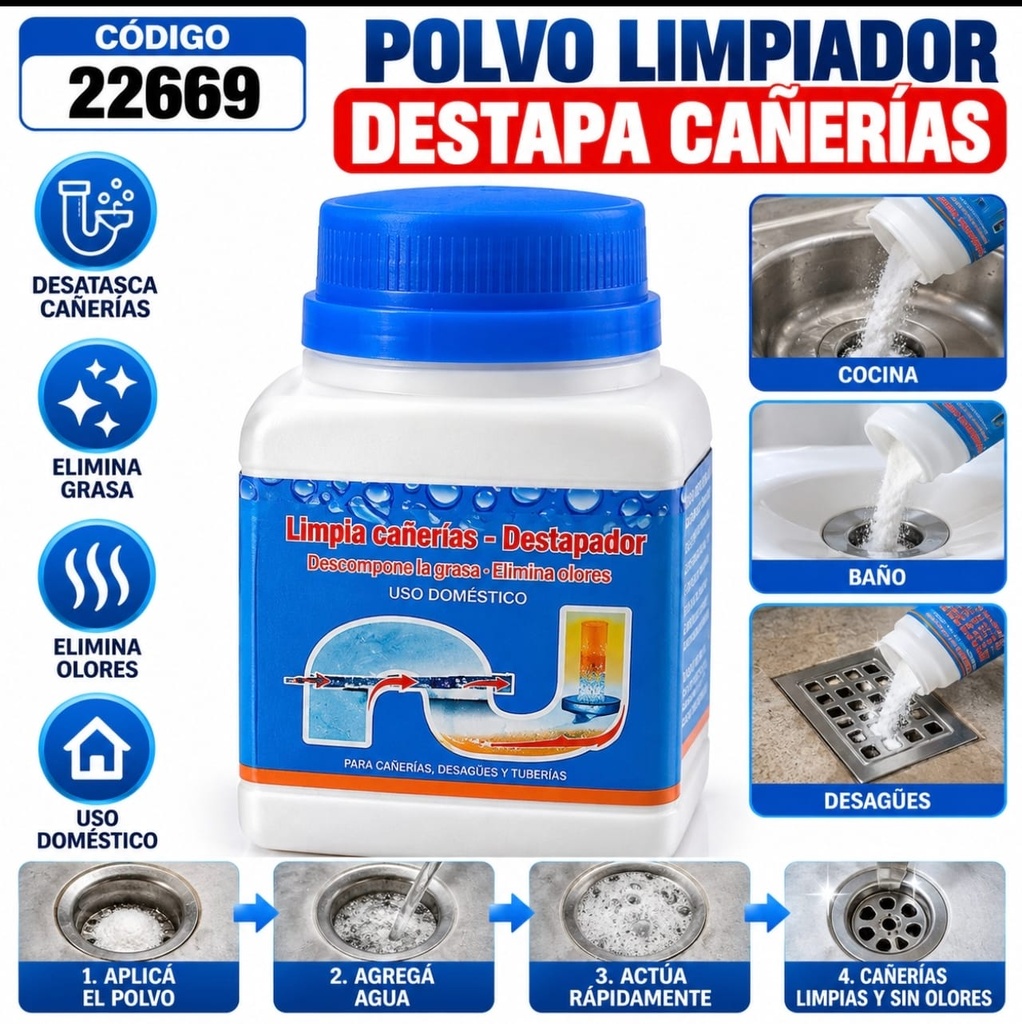 POLVO LIMPIADOR DESTAPA CAÑERIA DUC UNCLOGGER 268G