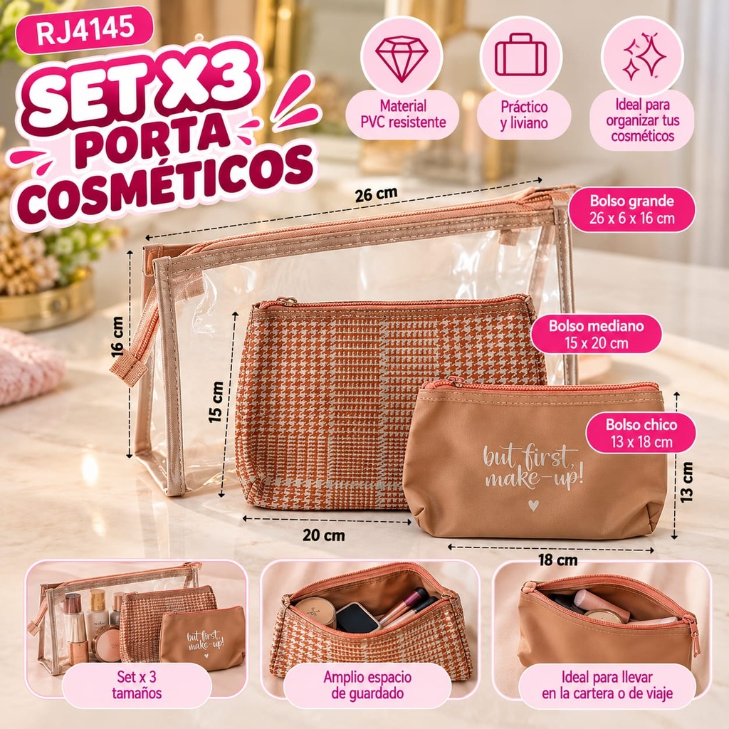 PORTA COSMETICO X3 MEDIDAS EN BOLSA RJ4145