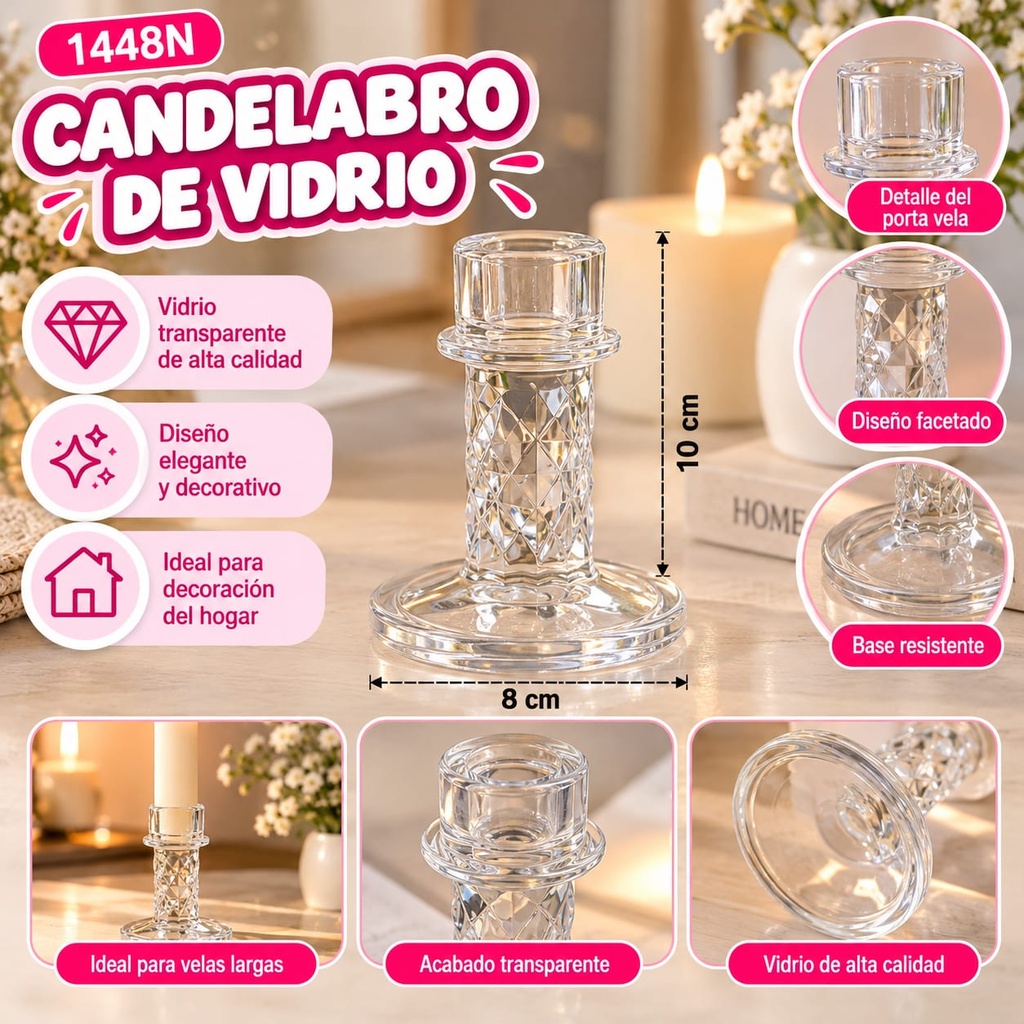 CANDELABRO 8X10CM VIDRIO LABRADO EN CAJA YY3339