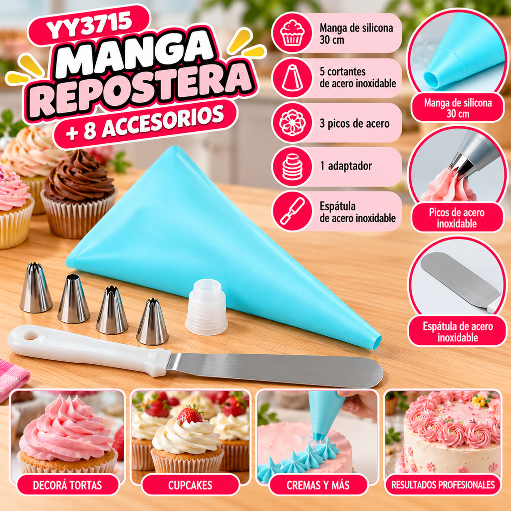SET MANGA REPOSTERA C/ 5 PICOS Y UNA ESPATULA EN BLISTER YY3713