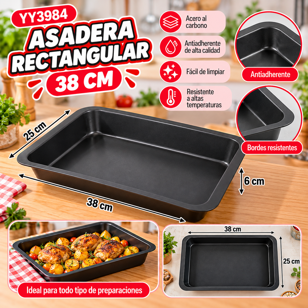 MOLDE RECTANGULAR ANTIADHERENTE 6X25X38CM COCINA Y DISEÑO YY3984