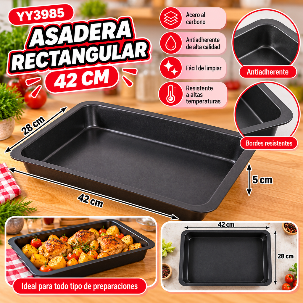 MOLDE RECTANGULAR ANTIADHERENTE COCINA Y DISEÑO 5X28X42CM YY3985