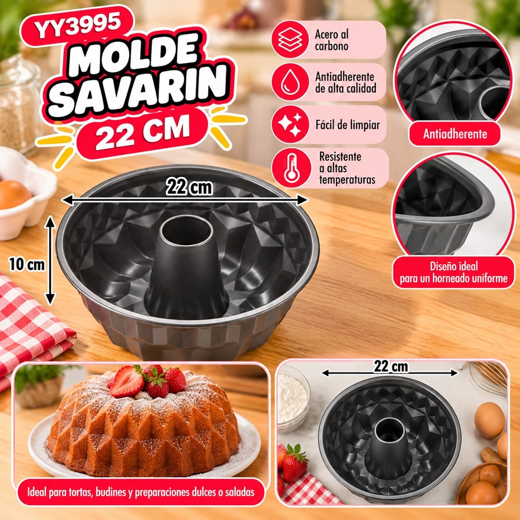 MOLDE FLANERA SAVARIN ANTIADHERENTE 10X22CM COCINA Y DISEÑO YY3995