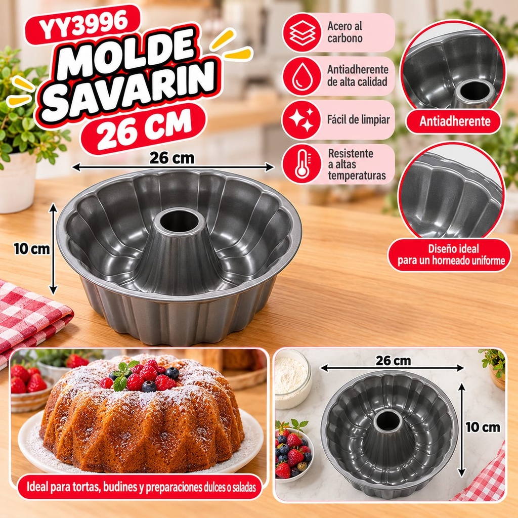 MOLDE FLANERA SAVARIN ANTIADHERENTE 10X26CM COCINA Y DISEÑO YY3996