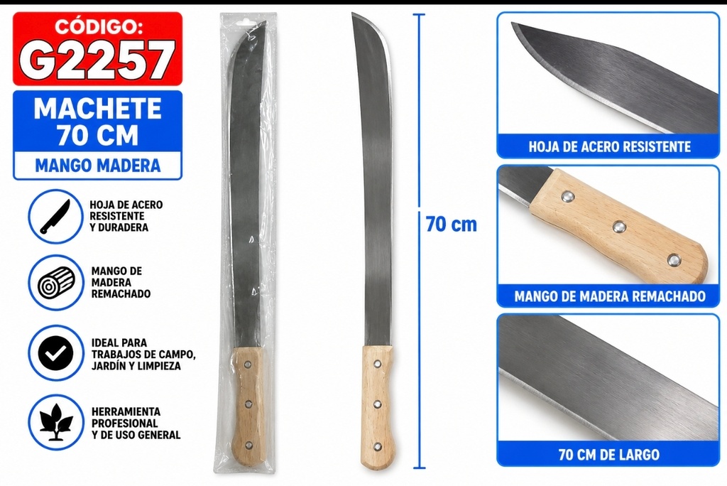 MACHETE MANGO MADERA 22" (70CM) G2257