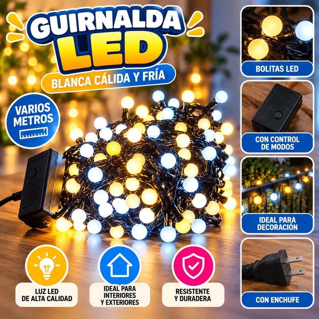 LUZ BOLITA LED FRIA/CALIDA Y FRIA 10MTS
