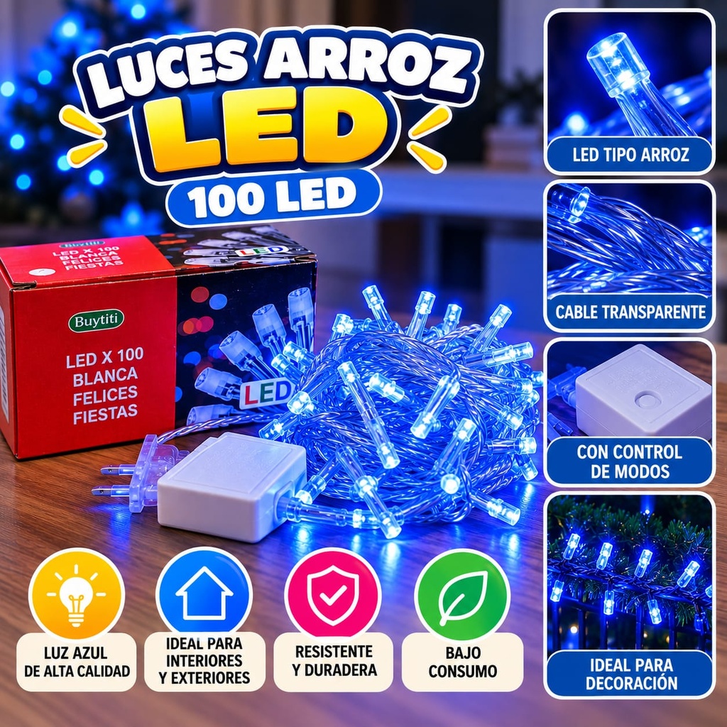 LUZ ARROZ AZUL X100 LED
