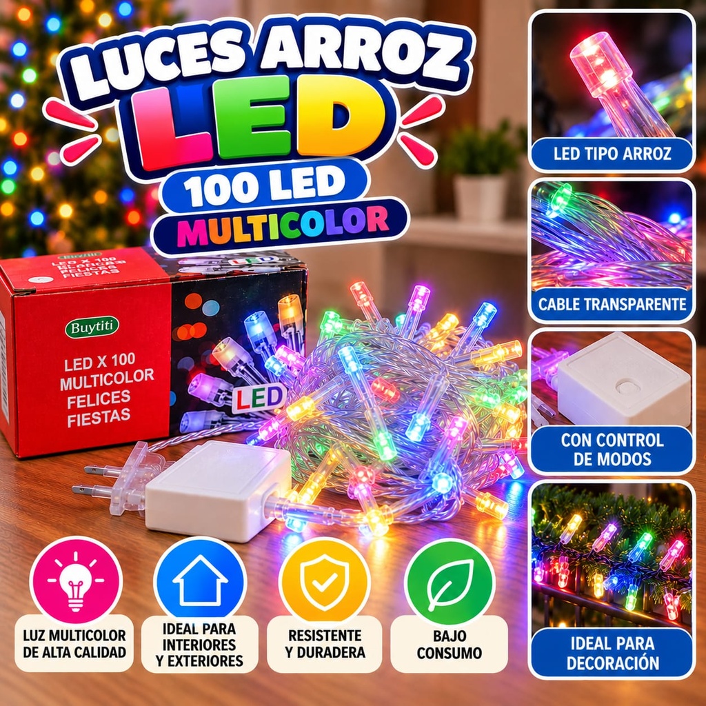 LUZ ARROZ MULTICOLOR X100 LED