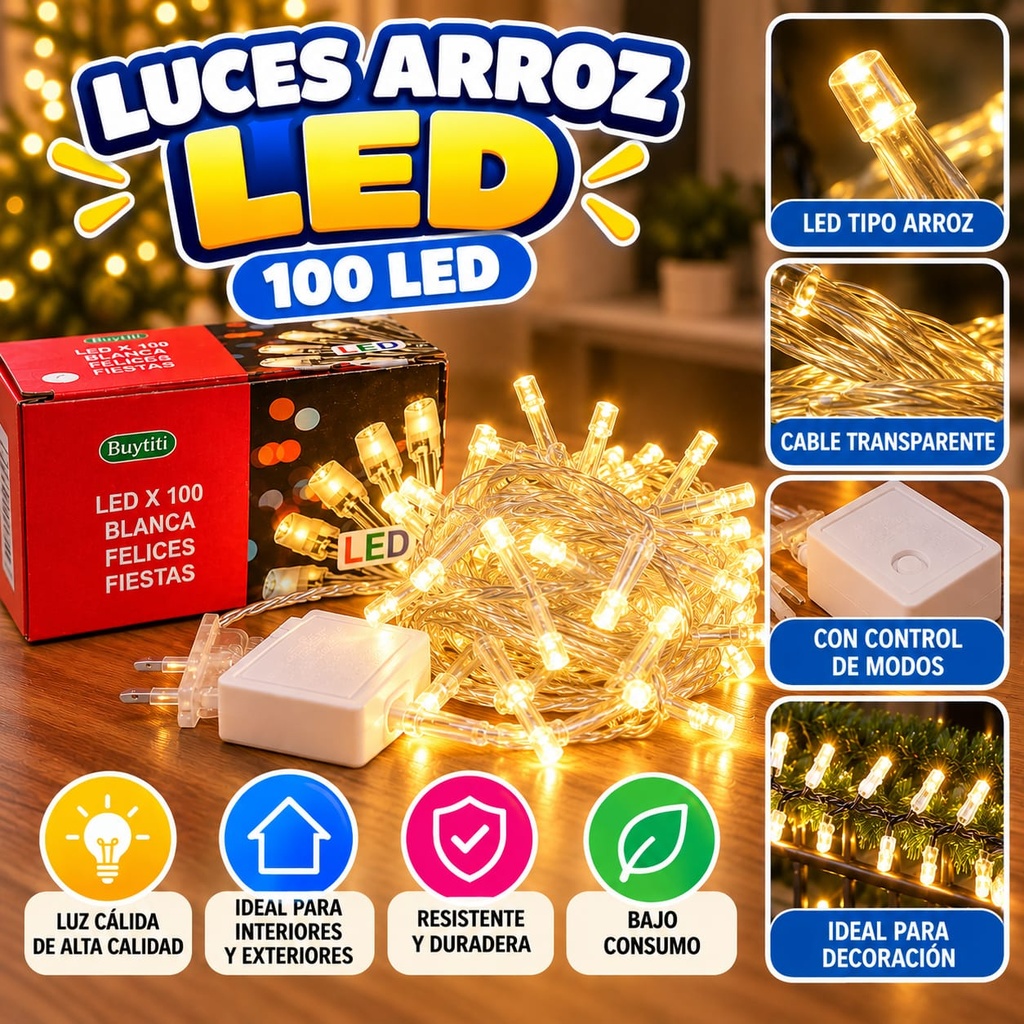 LUZ ARROZ CALIDA X100 LED