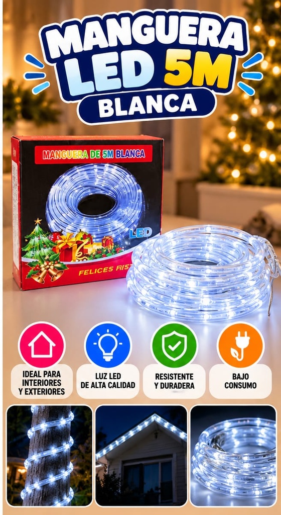 MANGUERA LED X 5 MTS LUZ BLANCA POL-11