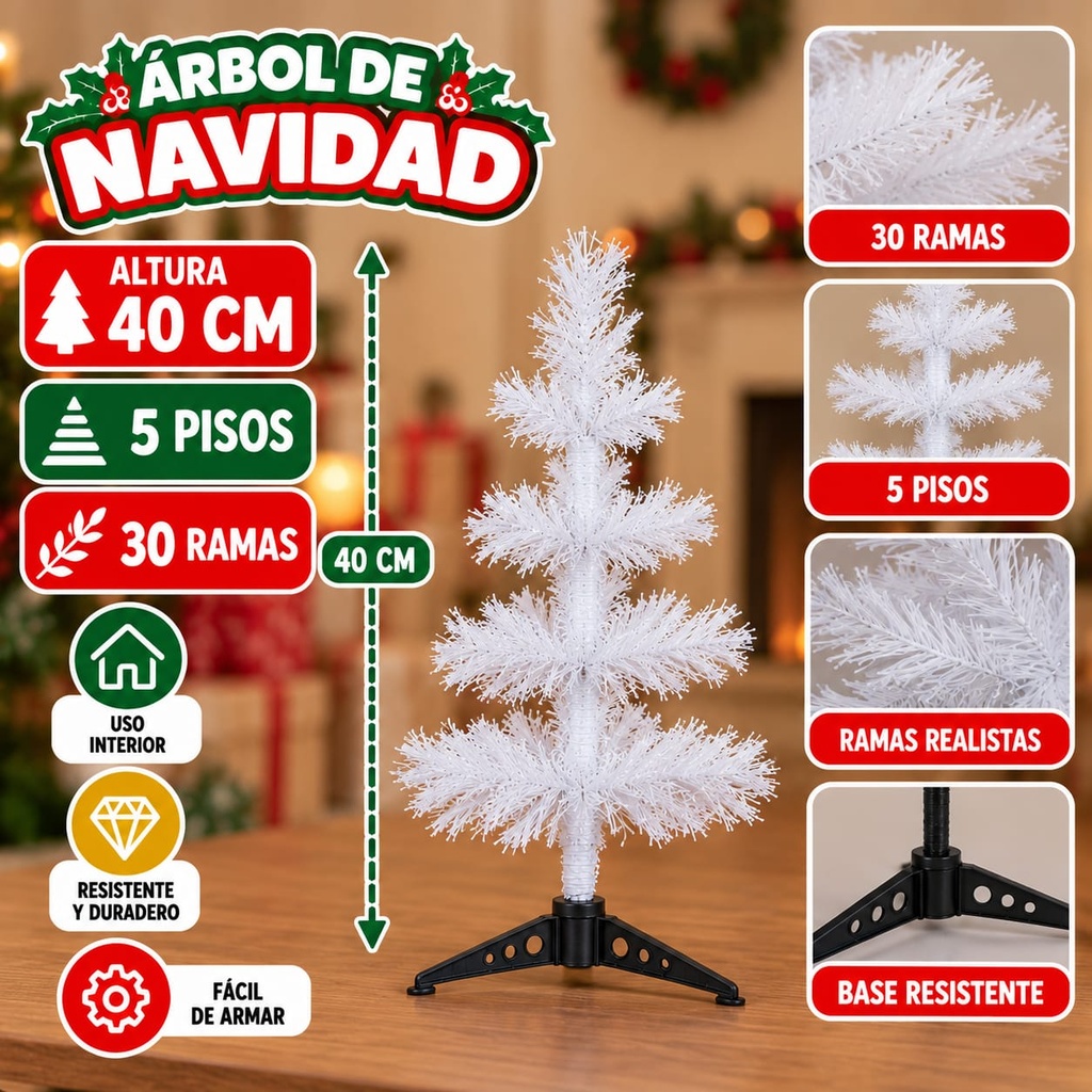 ARBOL DE NAVIDAD BARILOCHE BLANCO 40CM 5 PISOS