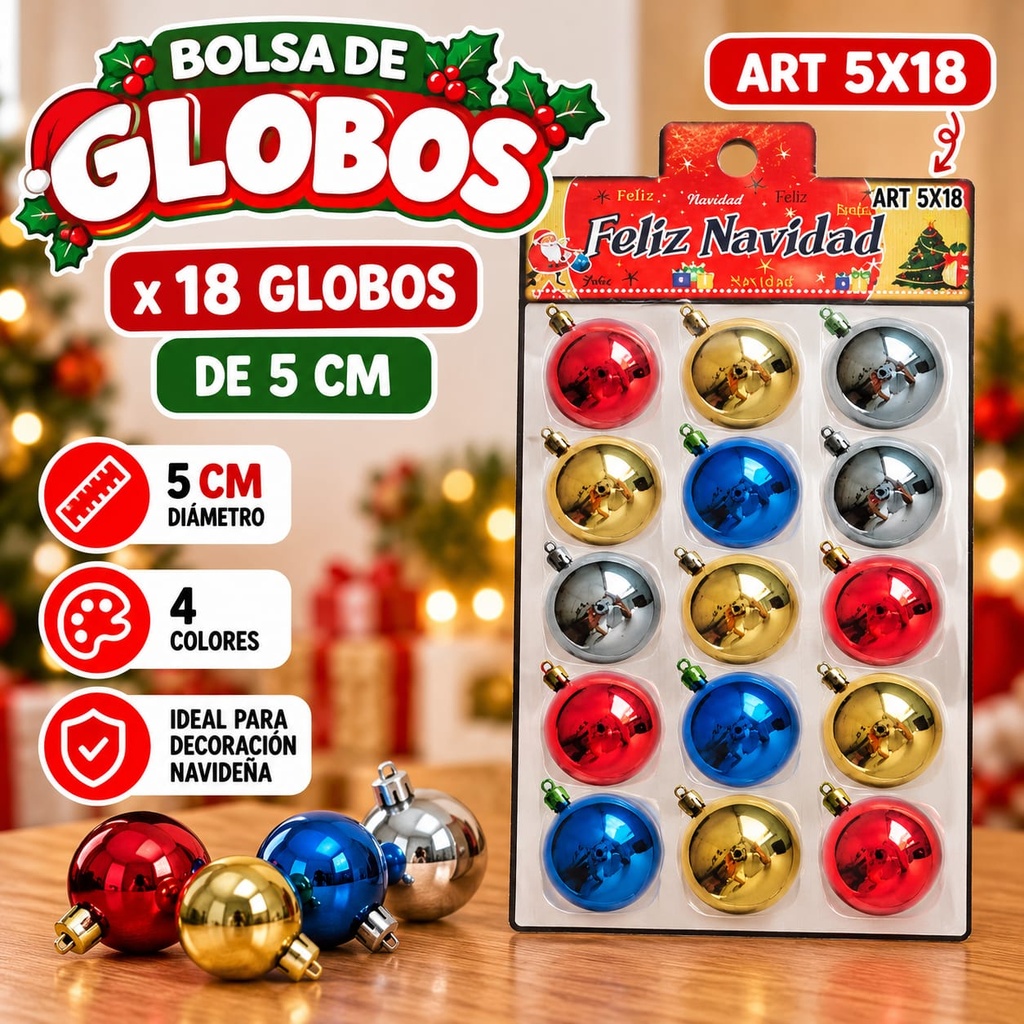 BOLSA X 18 GLOBOS METALIZADOS 5CM 4 COLORES SURTIDOS