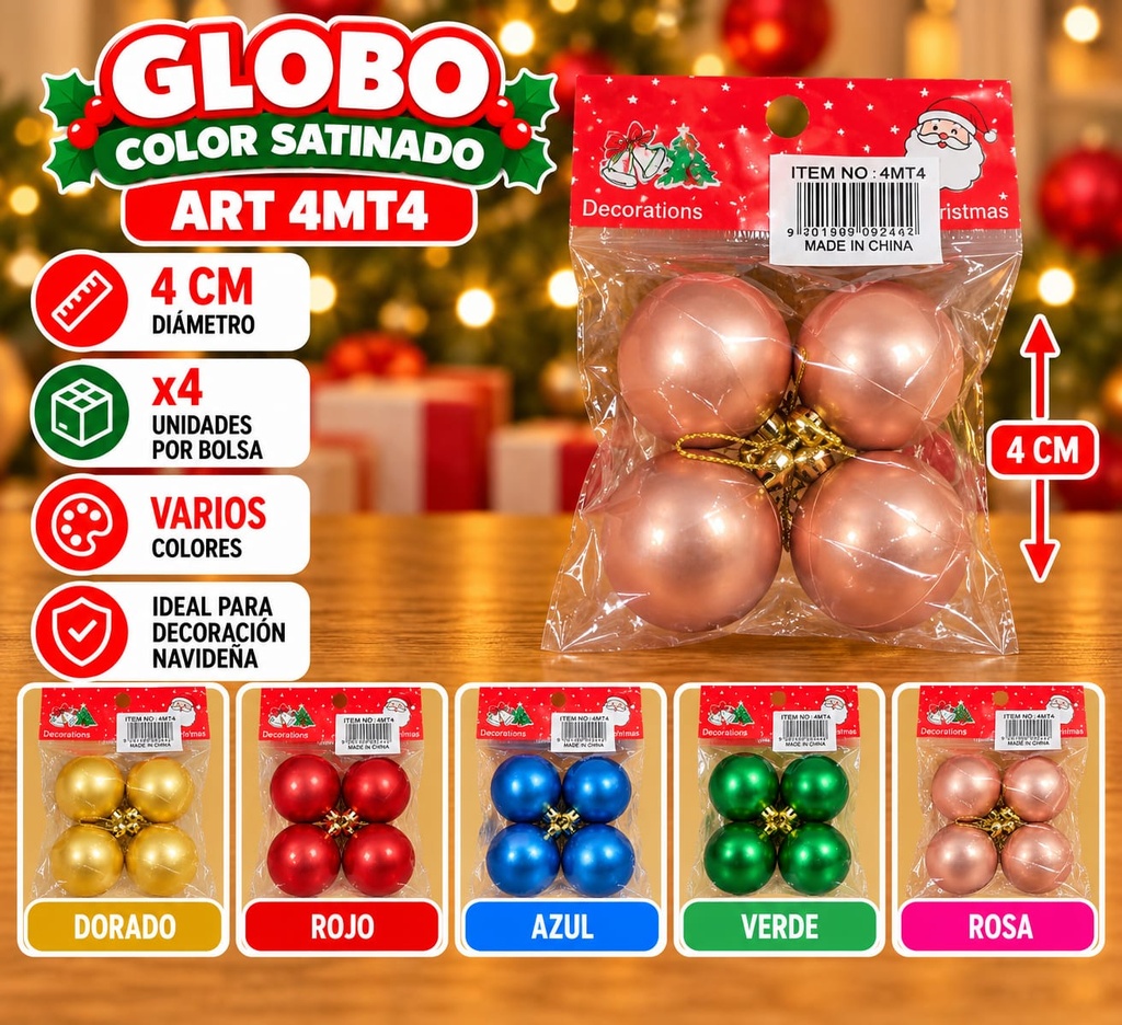GLOBO COLOR SATINADO 4CM X4 EN BOLSA