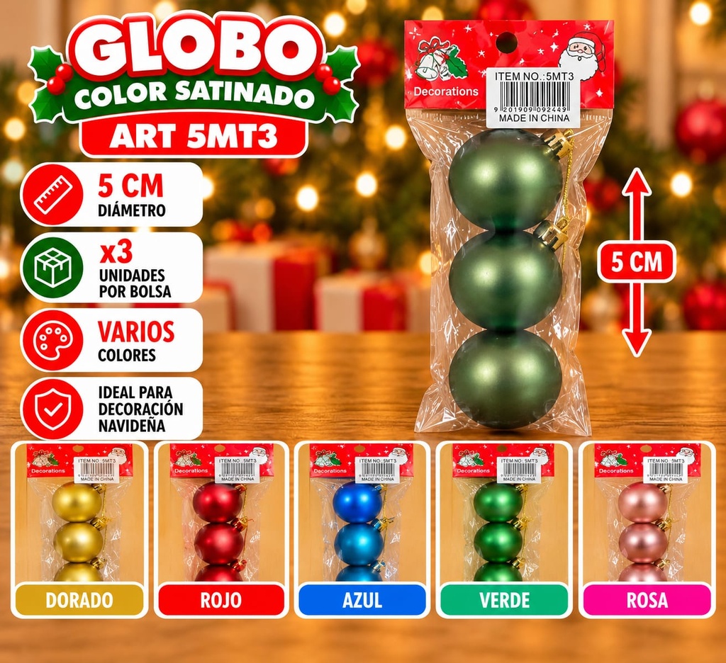GLOBO COLOR SATINADO 5CM X3 EN BOLSA