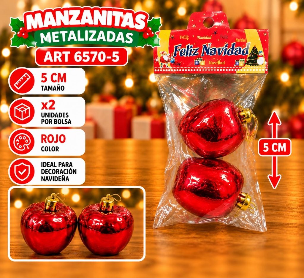 MANZANITAS METALIZADAS 5CM X2 EN BOLSA