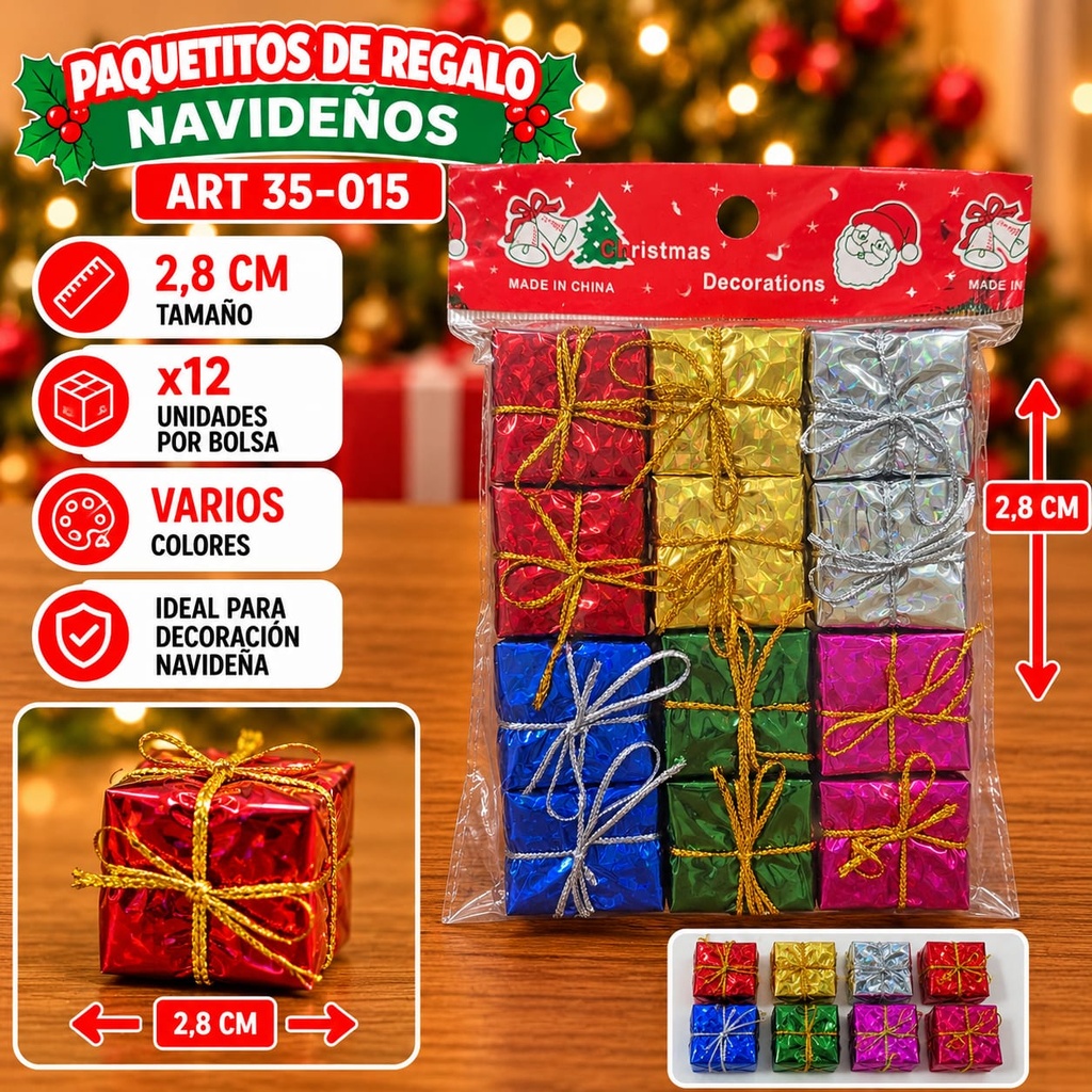 ADORNO PAQUETITO REGALO 2.8CM X 12 EN BOLSA