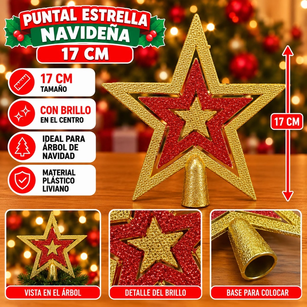 PUNTAL ESTRELLA 17CM EN BOLSA C/ DISEÑO Y BRILLOS