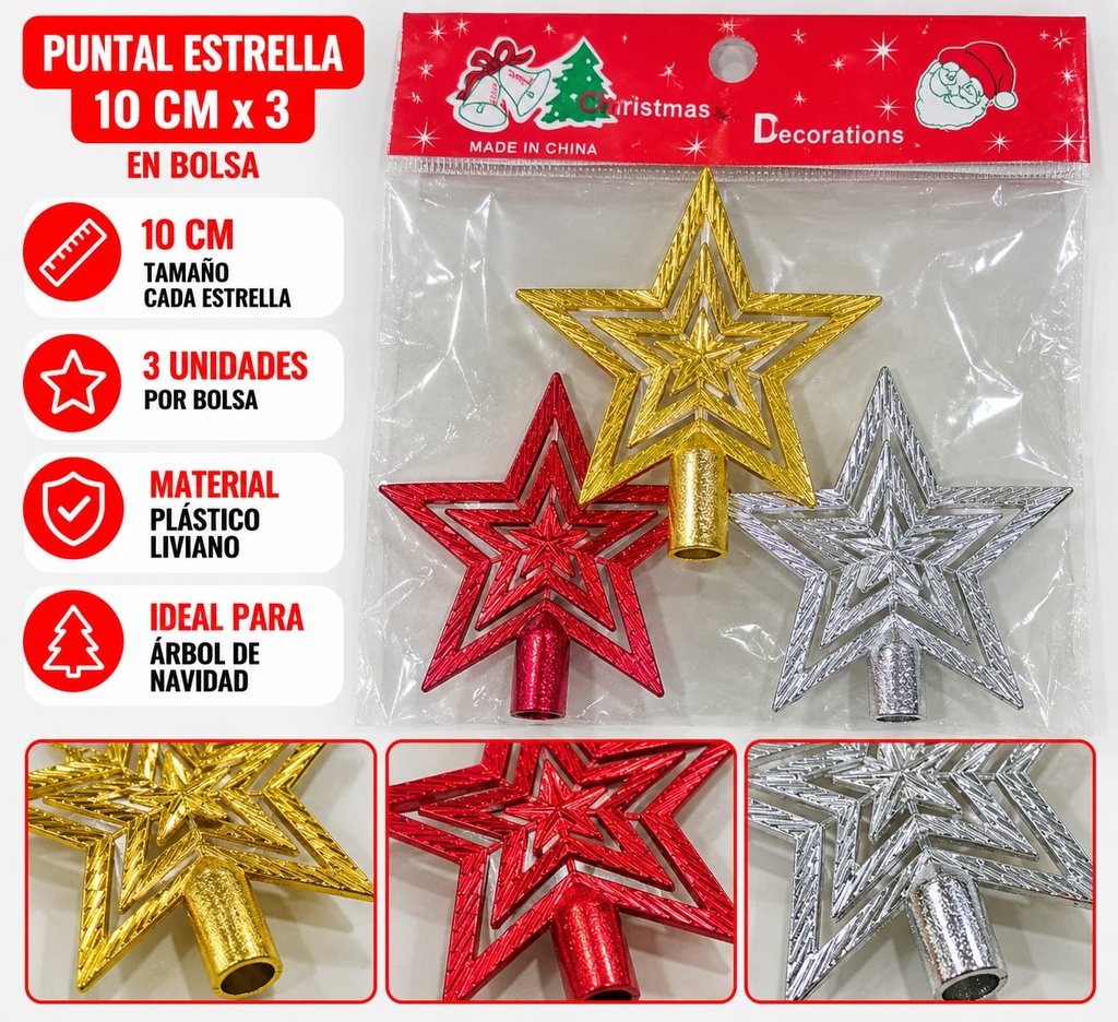 PUNTAL ESTRELLA 10CM X3 EN BOLSA 