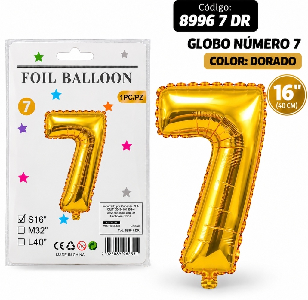 GLOBO NUMERO 7 DORADO METALIZADO 8996 7 DR