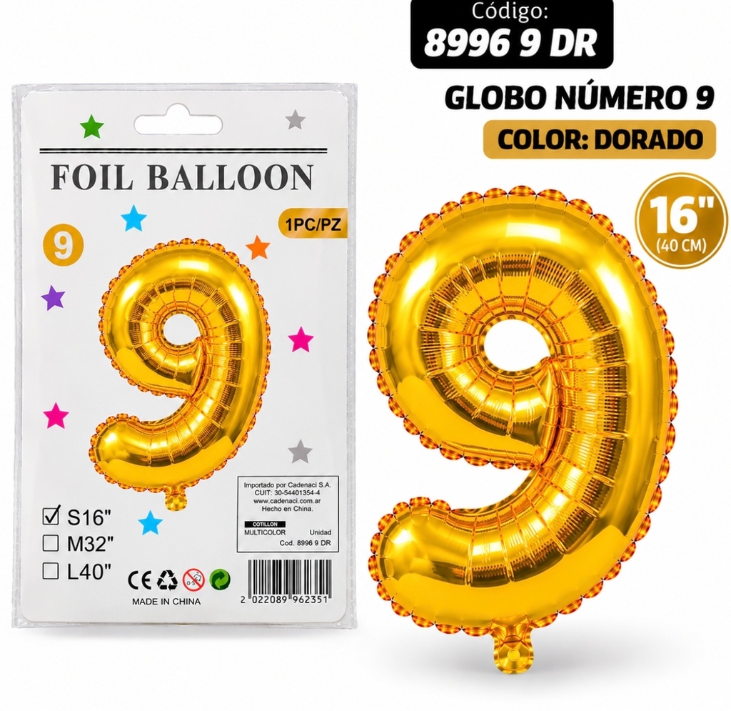 GLOBO NUMERO 9 DORADO METALIZADO 8996 9 DR