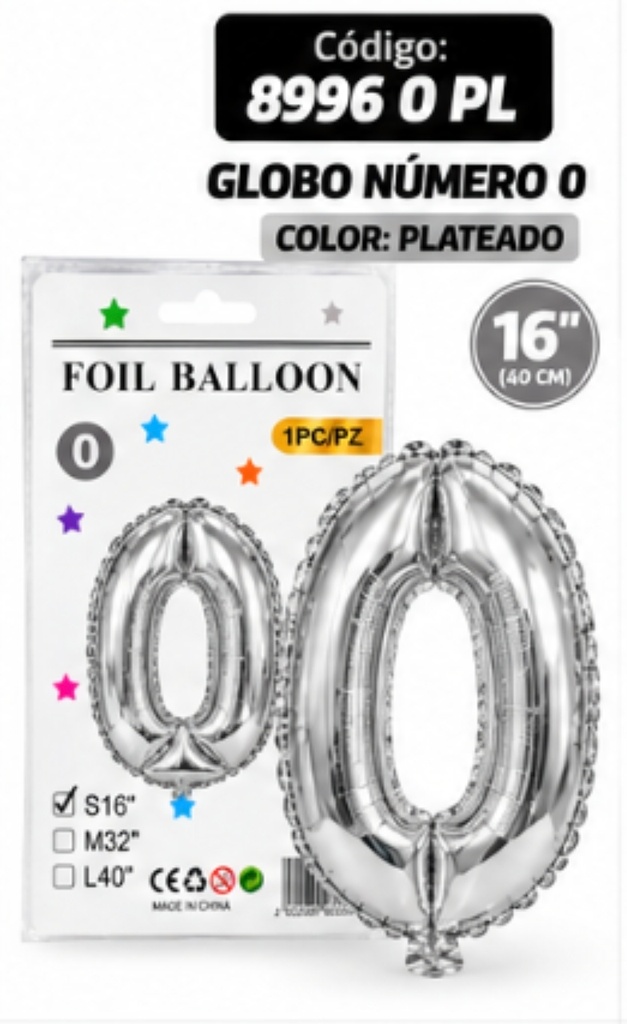 GLOBO NUMERO 0 PLATEADO METALIZADO 8996 0 PL
