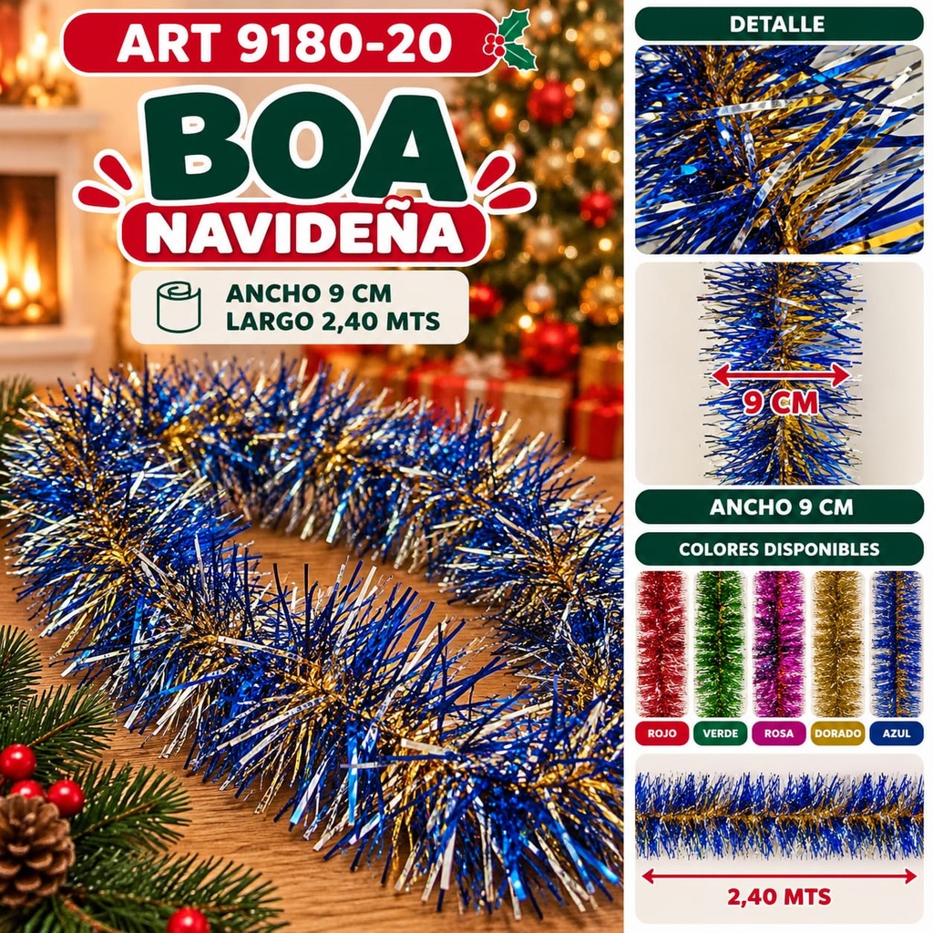 BOA TRICOLOR PUNTA PLATEADAS 9CM X 2MTS