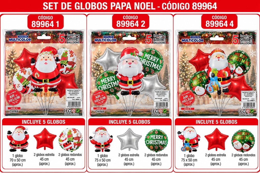SET DE GLOBO PAPA NOEL X 5 89964 1 - 2 - 4