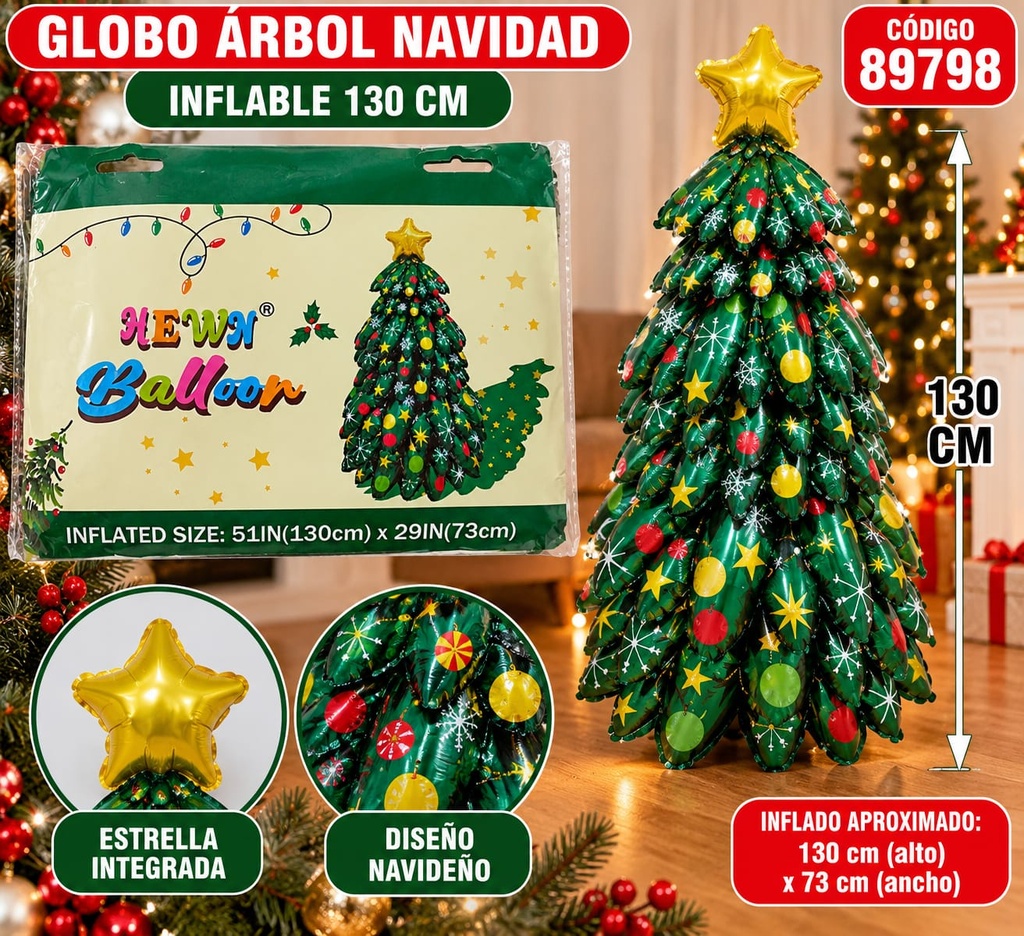 GLOBO METALIZADO ARBOL NAVIDAD 130 CM COD 89798