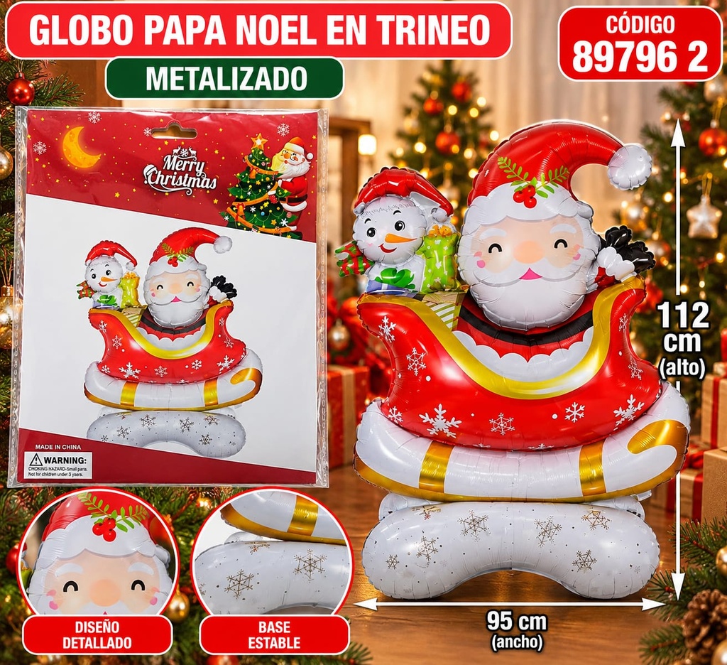 GLOBO NAVIDAD TRINEO CON PAPA NOEL 112X95 CM 89796 2 F0830
