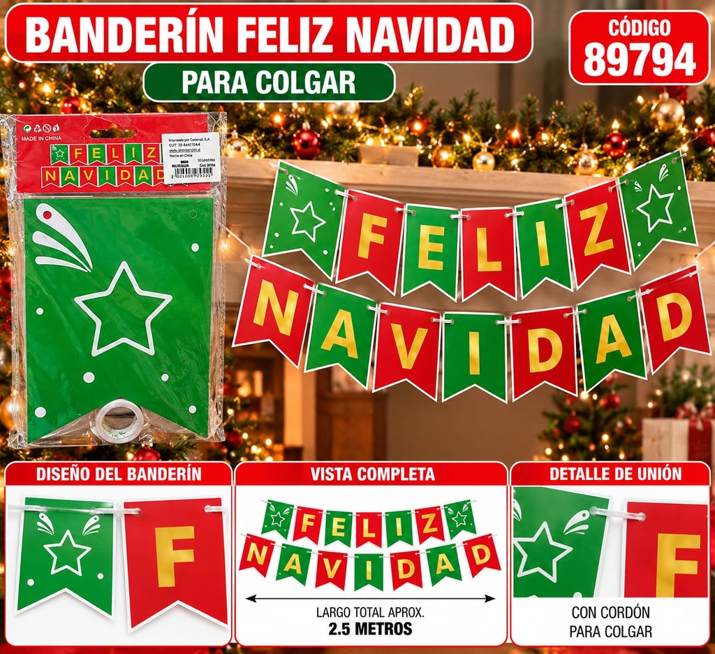 BANDERIN FELIZ NAVIDAD PARA COLGAR 89794