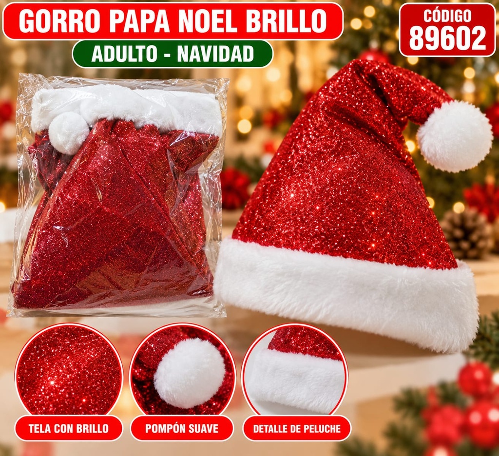 GORRO PAPA NOEL BRILLOSO 89602