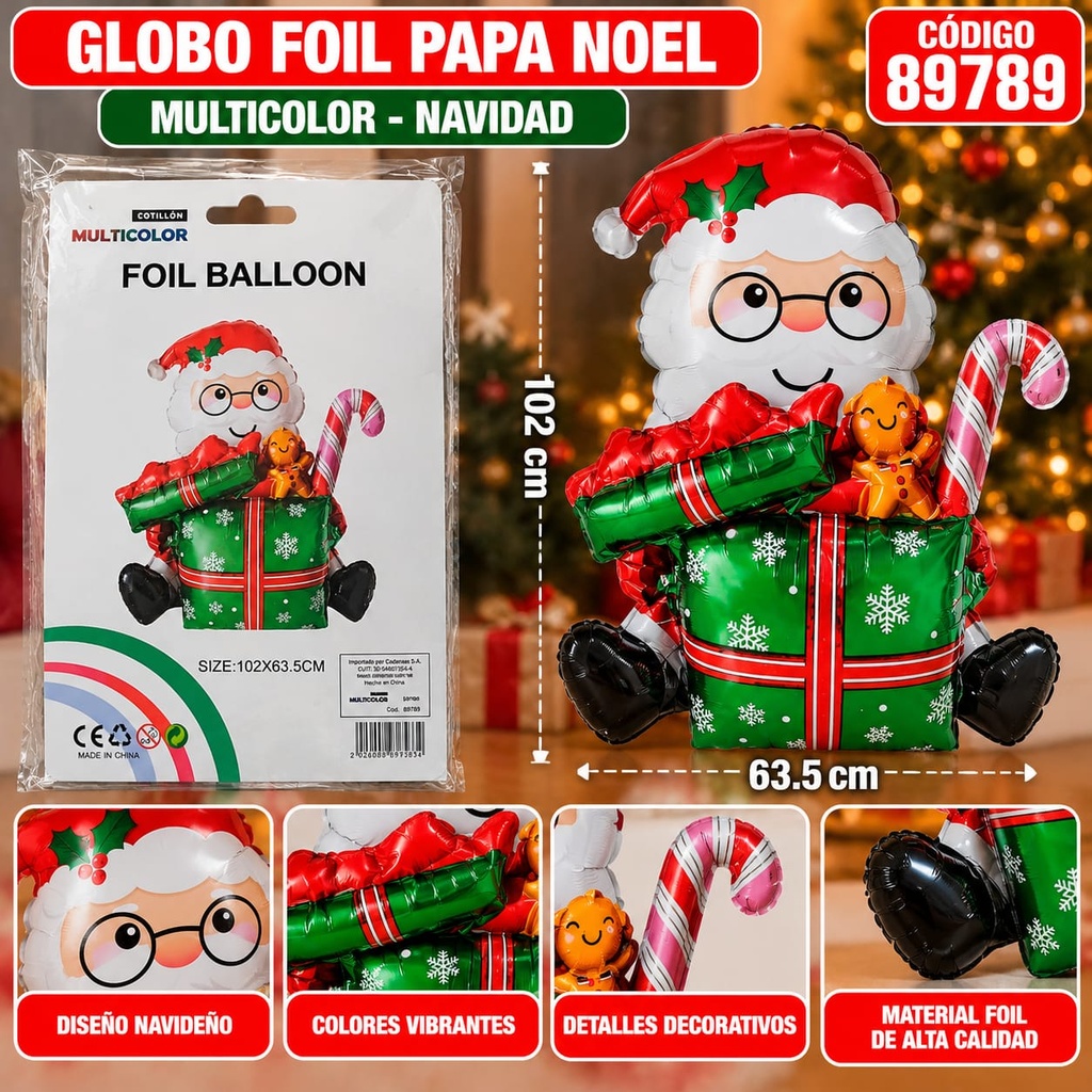 GLOBO METALIZADO PAPA NOEL SENTADO 102X63.5CM COD 89789