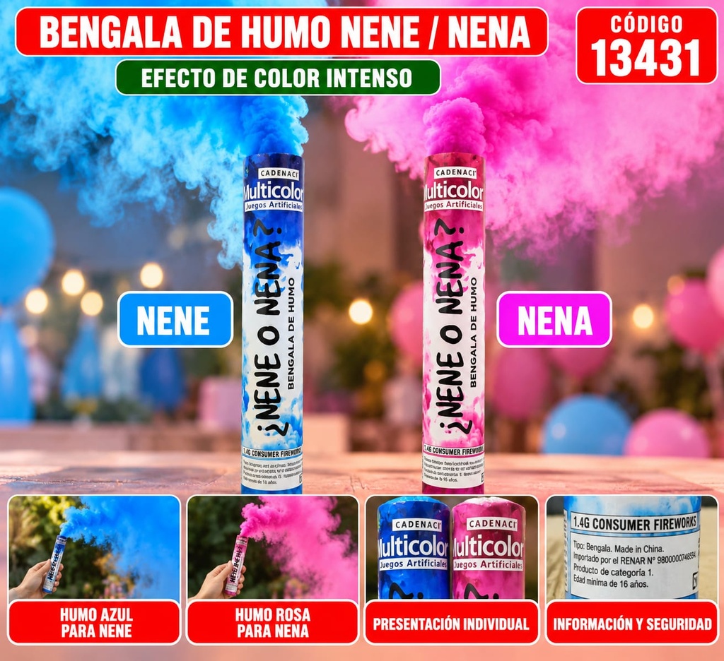 BENGALA DE HUMO NENA ? NENE? COD 13431