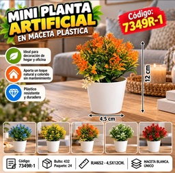 MACETA PLASTICA BLANCA 12 CM CON MINI PLANTAS COLORES VARIOS RJ4562