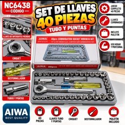 LLAVE TUBO EN CAJA CHICA 40 PIEZAS AIWA NC6438