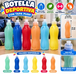 BOTELLA PLASTICA DEPORTIVA CON PICO 21 CM TAPA PUSH DA182