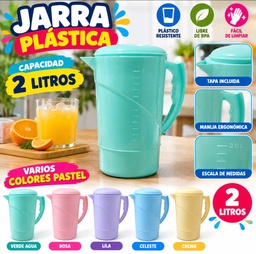 JARRA PLASTICA 2 LITROS CON TAPA COLORES PASTEL 