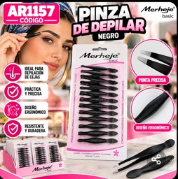 PINZA DEPILAR MERHEJE NEGRA X 12 EN BLISTER 1157