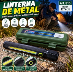 LINTERNA METAL 17.5 CM LED CAJA VERDE LTY815 RECARGABLE