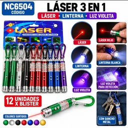 LLAVERO LASER LINTERNA 3 EN 1 CON GANCHO NC6504